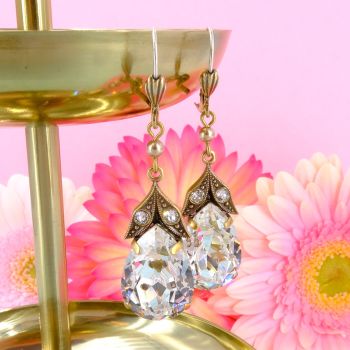 Nobel Goldene Vintage Ohrringe Große Kristalle Tropfen - romantisch verspielt