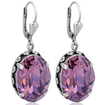 Silberohrringe Vintage Kristalle Mauve Damen Ohrringe hängend NOBEL SCHMUCK