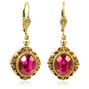 Vintage Ohrringe Gold Pink Markenkristalle Fuchsia Ohrhänger NOBEL SCHMUCK