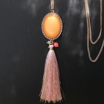 NOBEL SCHMUCK Halskette Rosegold Strass Hippie Boho Style Quaste 84 cm lang
