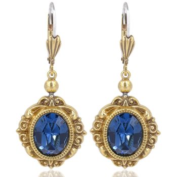 Vintage Ohrringe Gold Blau Kristalle Kristalle Damen Ohrhänger Gold NOBEL SCHMUCK