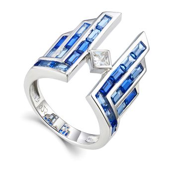 Art Deco Ring 925 Ring Silber Cubic Zirconia echt Silber Farbe Safir Gr.55 NOBEL SCHMUCK