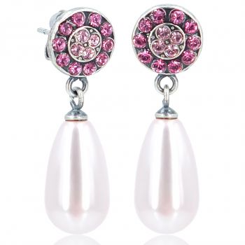 Ohrstecker Silber Perle Rosaline Marken Kristalle und Perlen Rosa Vintage Ohrringe NOBEL SCHMUCK