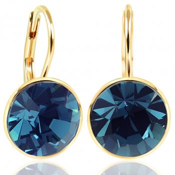 NOBEL SCHMUCK Ohrringe Gold Blau mit Markenkristallen 925 Sterling - schlicht modern