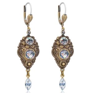 NOBEL SCHMUCK Jugendstil Ohrringe mit Markenkristallen Gold Crystal 